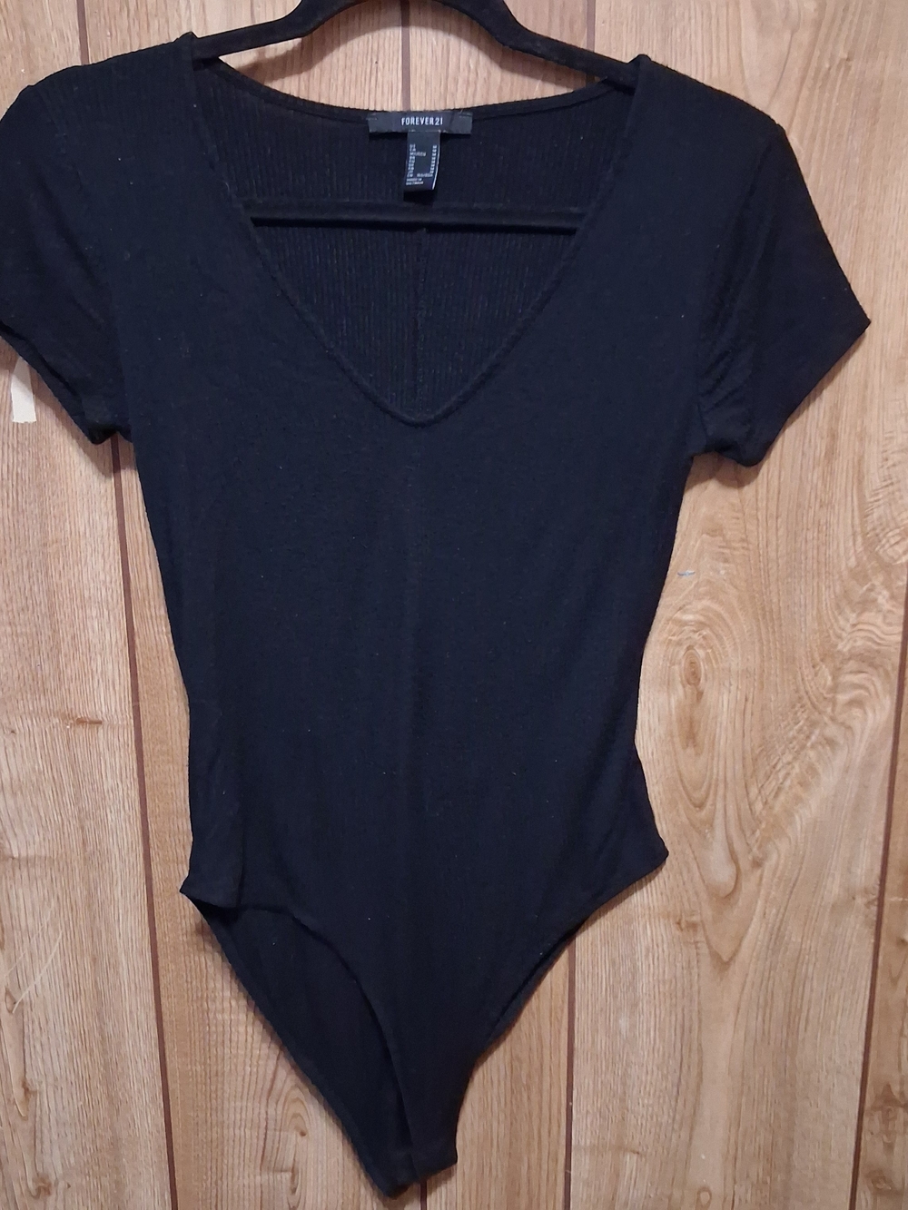 Black Ribbed Knit V-neck Bodysuit Med Bodycon Festival Layering Piece
